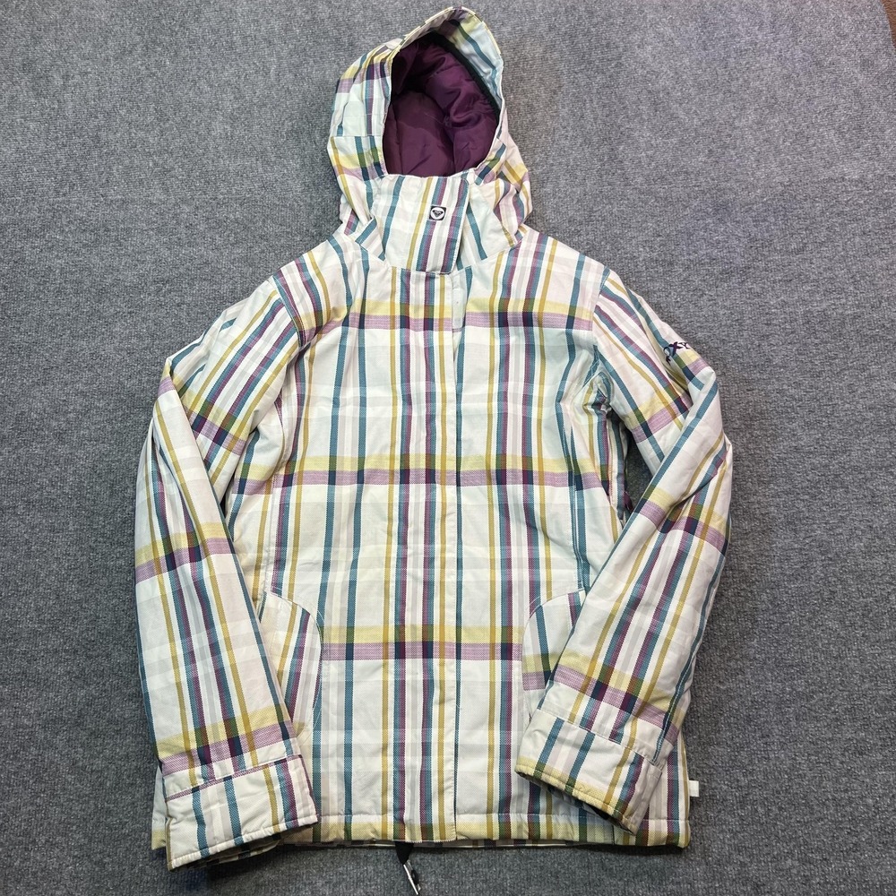 Roxy Jacket Womens Small Multicolor Plaid Hooded Insulated Ski Snow Pockets